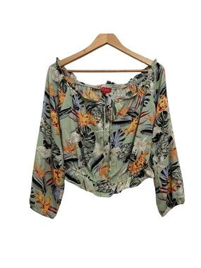 2/40$ Guess  tropical top green yellow orange crop oversized blouse smock small